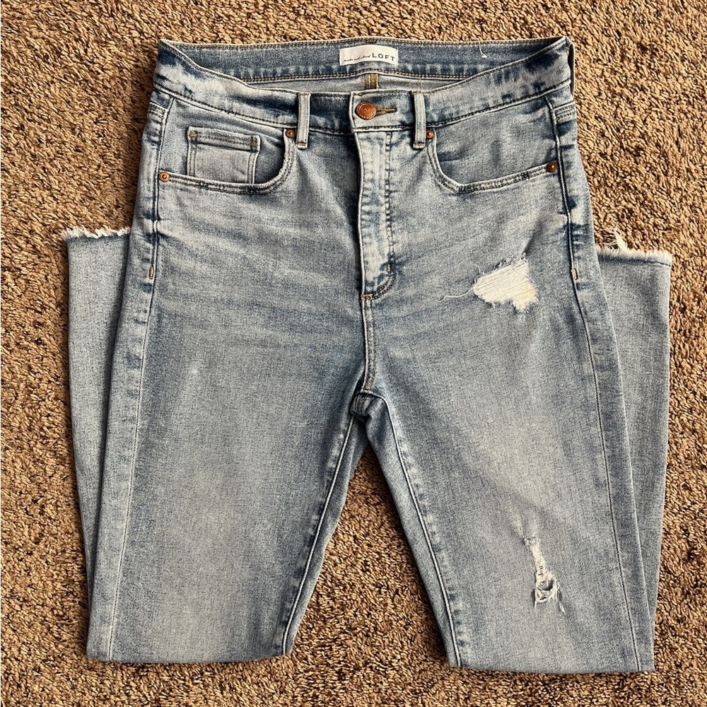LOFT High Waist Skinny Distressed Jeans